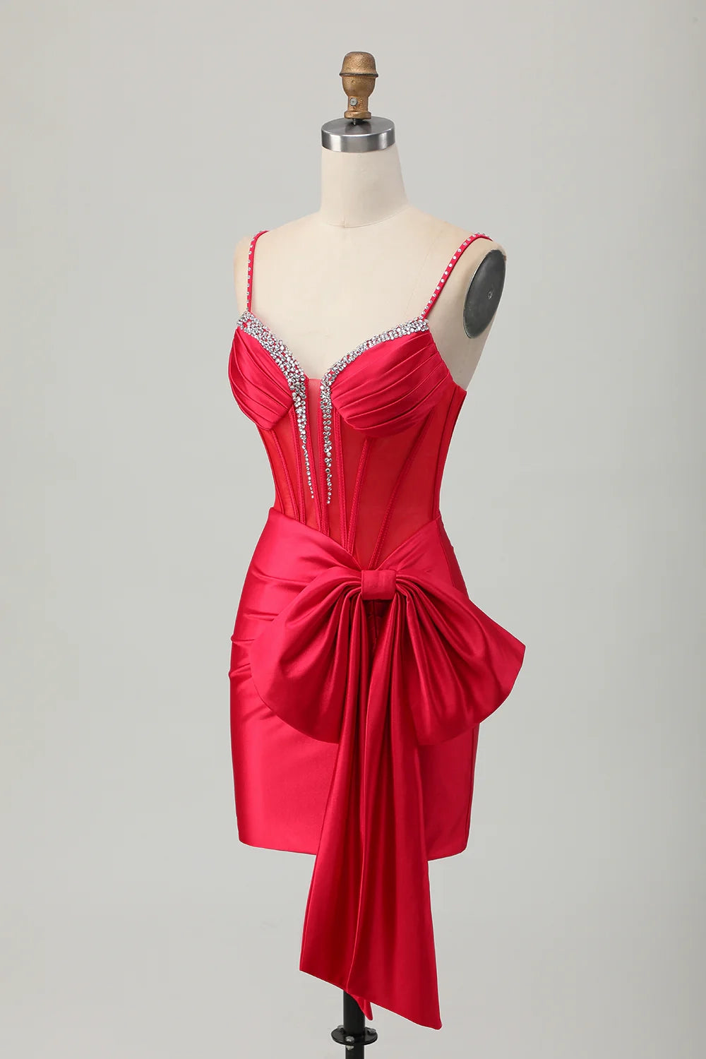 DingJi Wedding Shiny Bow Tight Beaded Waist Short Homecoming Dresses